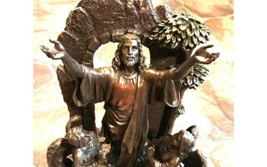Jesus & Kneeling Angels Composite Bronze Sculpture