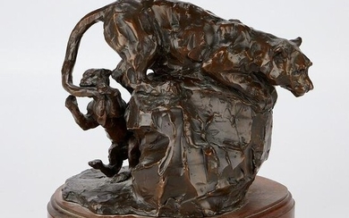 Joffa Kerr Cougar & Cub Bronze Sculpture