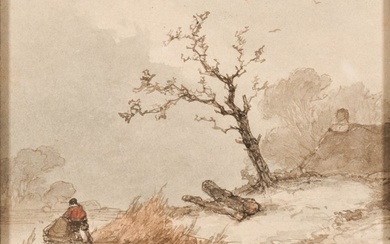 John Francisus Hoppenbrouwers (1819-1866) - Lonely skater in winter landscape