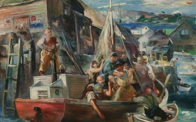 Jon Corbino (American, 1905-1964), Fishermen in the Harbor