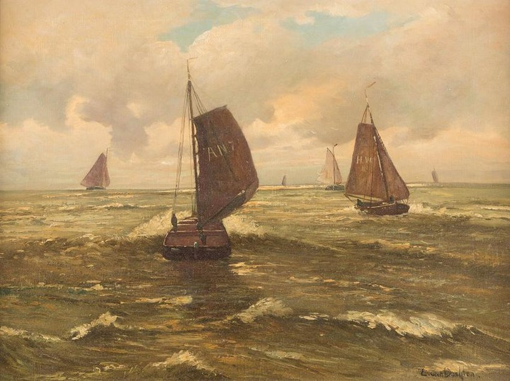 L. VAN DAHLEN Act. mid 20th C. Sailing boats on open