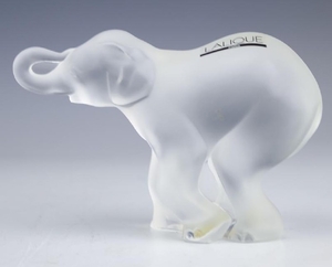 LALIQUE Crystal Art Lucky Trunk Up Baby Elephant