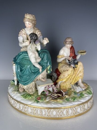 LARGE 19TH C. MEISSEN GROUP OF TAMING THE CUPID