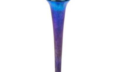LCT TIffany 5" Blue Favrile Art Glass Trumpet Vase