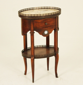 LOUIS XV STYLE 2 TIER MAHOGANY OVAL M/TOP STAND