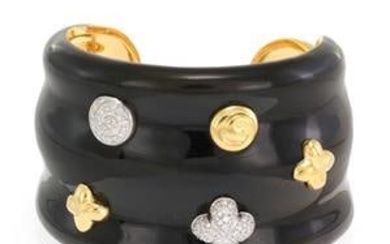 La Nouvelle Bague Diamond Enamel 18k Gold 925 Silver Wide Cuff Bracelet