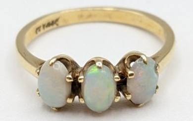 Ladies 14K Yellow Gold Three Opal Cocktail Ring