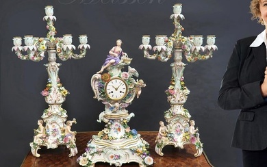 Large 19th C. Meissen Figural Clock Set