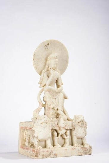 Large Chinese Marble Figure of Guanyin with Buddhist