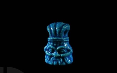Large Egyptian Blue-Glazed Bes Amulet