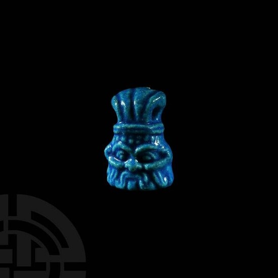 Large Egyptian Blue-Glazed Bes Amulet