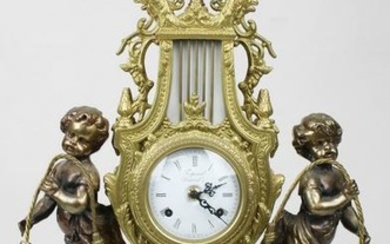 Large Figural Bronze Garniture Clock