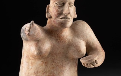 Large Jalisco Pottery Seated Nude Female Figure