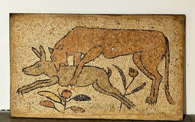 Large Mosaic Tile Art of Dog Hunting a Rabbit