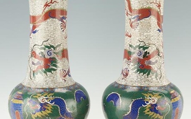 Large Pair of Chinese Cloissone Dragon Urns