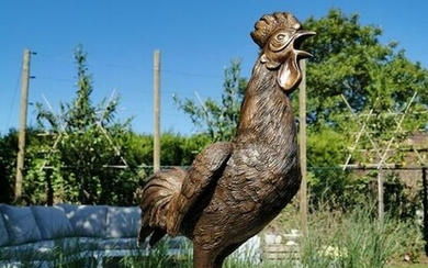 Large bronze rooster - Garden statue - Bronze garden