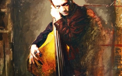Laurent Dauptain, born 1961, self-portrait with bass,...