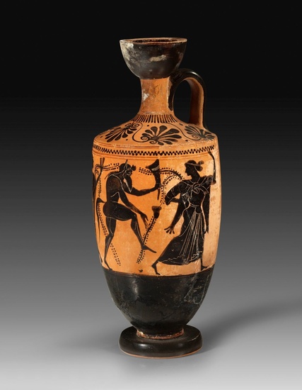 Lékythos cylindrique attique à figure noire du peintre Athena. 500 - 490 av. J.-C. H...