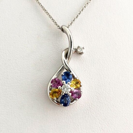 Leo Pizzo - 18 kt. Gold, White gold - Necklace, Necklace with pendant - 1.20 ct Sapphire - Diamond