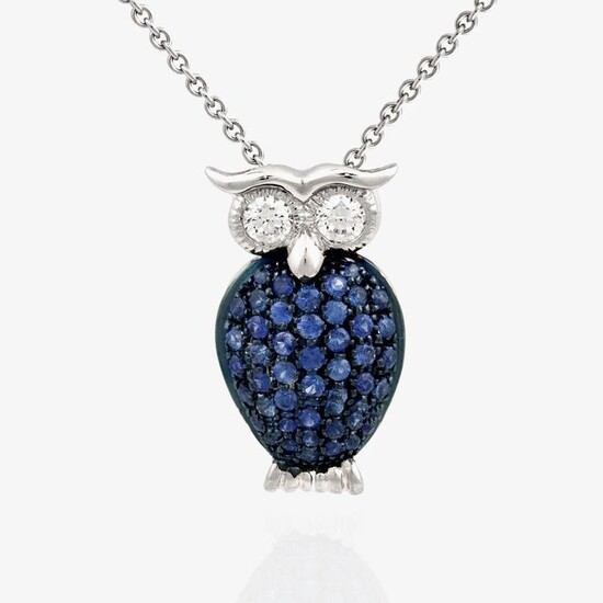 Leo Pizzo - 18 kt. White gold - Necklace with pendant - 0.47 ct Sapphires - Diamonds