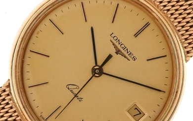 Longines, gentlemen's 9ct gold Longines quartz wristwatch wi...