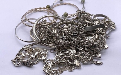 Lot of silver and silver jewellery including bracelets, bracelets and...