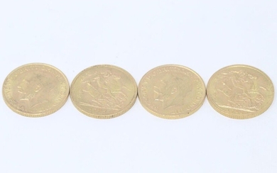 Lot of four gold sovereigns George V (1913; 1917; 1925;...