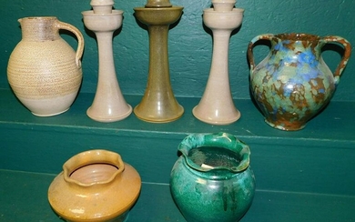 Lot of Pottery Vases, Pitcher & Candlesticks