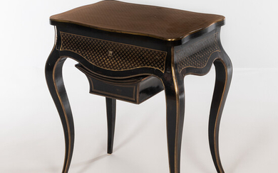 Louis XV-style Brass-inlaid Ebonized Wood Sewing Table