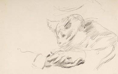Lovis Corinth (1858 Tapiau/Ostpreußen - Zandvoort 1925) – Recto: Hände mit Katze – Verso: Katzenstudie