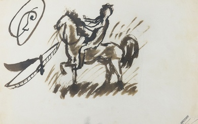 MINO MACCARI (Siena 1898 - Roma 1989) Cavallo e cavaliere Inchiostro su carta, cm. 33...