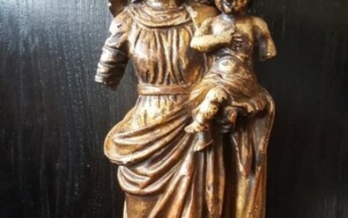 Madonna and child, ancient golden wooden sculpture (1) - Wood - XVIII / XIX century