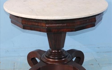 Mahogany empire octagon center table with white marble
