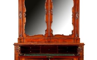 (-), Mahogany veneer on oak 2-piece cabinet with...