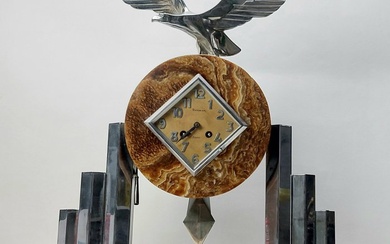 Mantel clock - Barbier Creil - Art Deco - Glass, Marble, Silvered bronze - 1930-1940