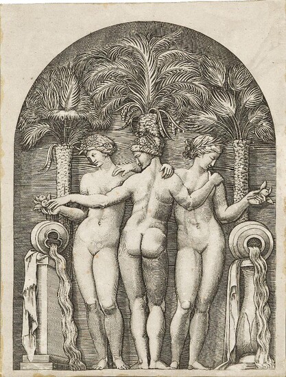 Marco Dente, Italian act.1515-1527- Speculum Romanae Magnificentiae: The Three Graces,...