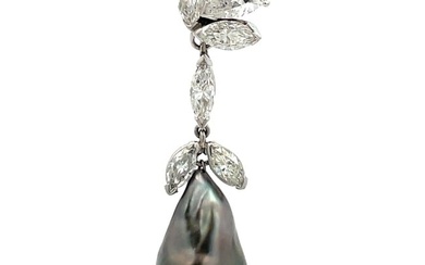 Marquise Pear Diamond Cluster Drop Earrings Baroque Tahitian & South Sea Pearl