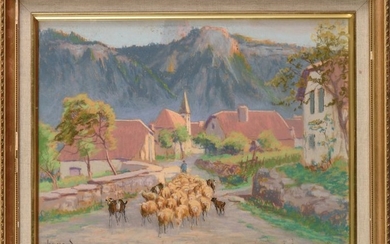 Mathurin JANSSAUD (1857-1940) Le retour du troupeau Pastel...