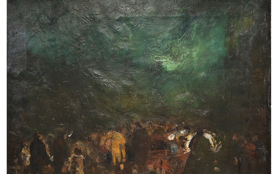 "Meeting of nocturnal characters", oil on canvas, without signature, French...