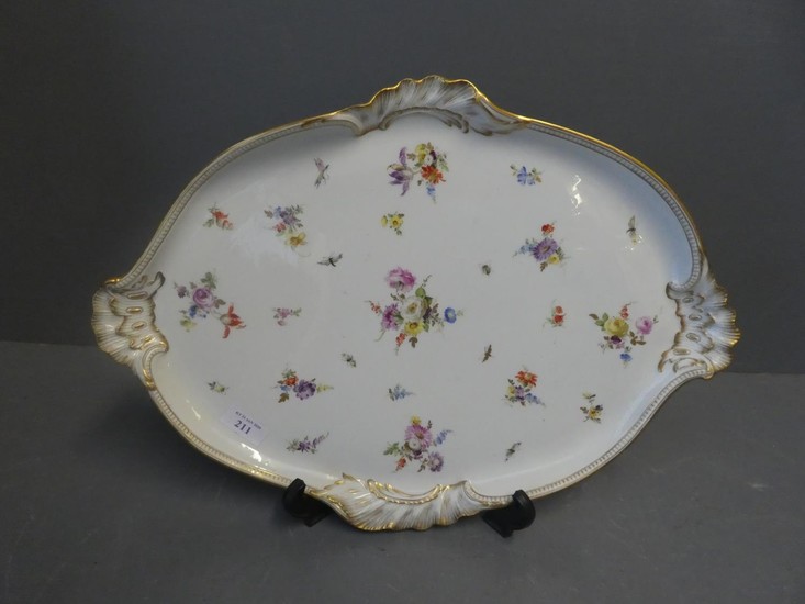 Meissen oval tray, decorated with flowers, gilt border & han...