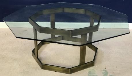 Mid Century Octagonal Glass Top Coffee Table