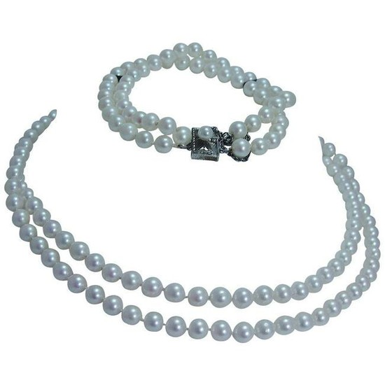 Mikimoto Necklace 5.5 x 6mm Cultured Pearls Doubled