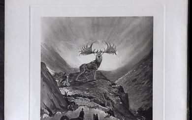 Millais, John 1904 Rare Folio Print. Deer Stag - Dim Red Dawn of Man