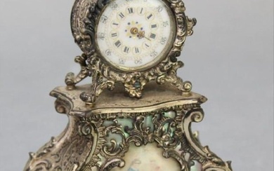 Miniature Austrian Viennese Enamel And 800 Silver Clock