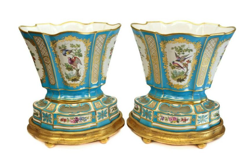 Minton Hand Painted Porcelain Vases on Base, 1869