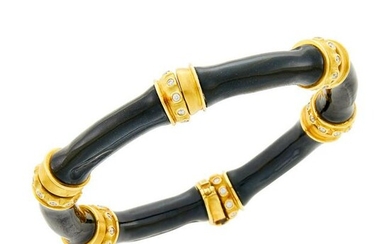 Mish Gold, Black Enamel and Diamond Link Bracelet