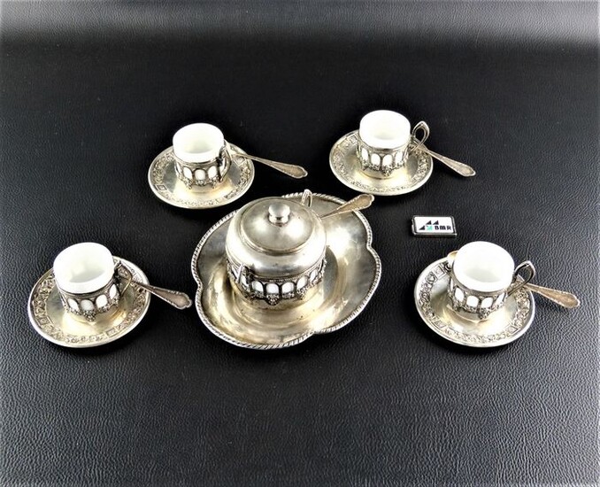 Mocha set with serving bowl -convolute- (1) - .800 silver - Konejung Hermann A.G./solingen u.a. - Germany / Italy - Late 19th century