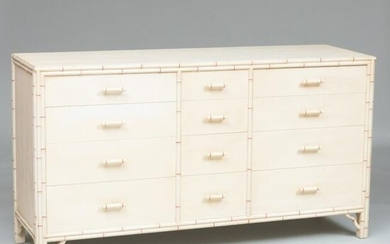 Modern Cream and Red Painted Faux Bamboo Chest of