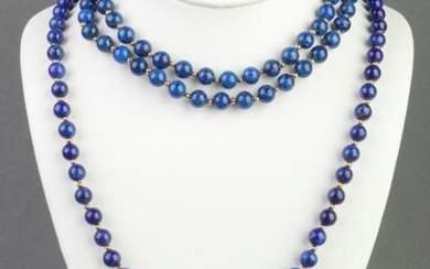 Modern Sodalite & Gold-Tone Bead Necklaces, Pair