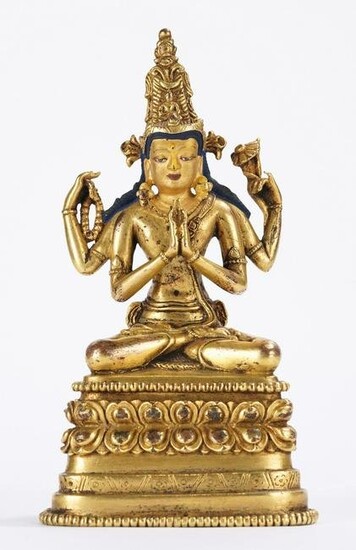 Mongolian Gilt Bronze Figure of Avalokiteshvara